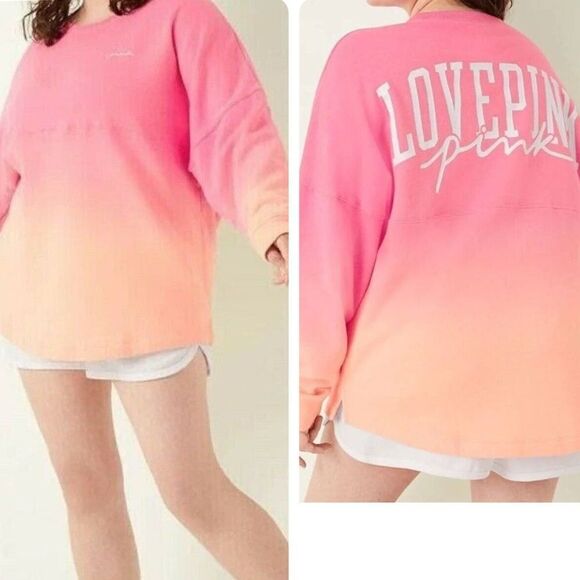 Pink by Victoria secrets women's varsity sweatshirt ombré size medium oversized - Picture 1 of 12